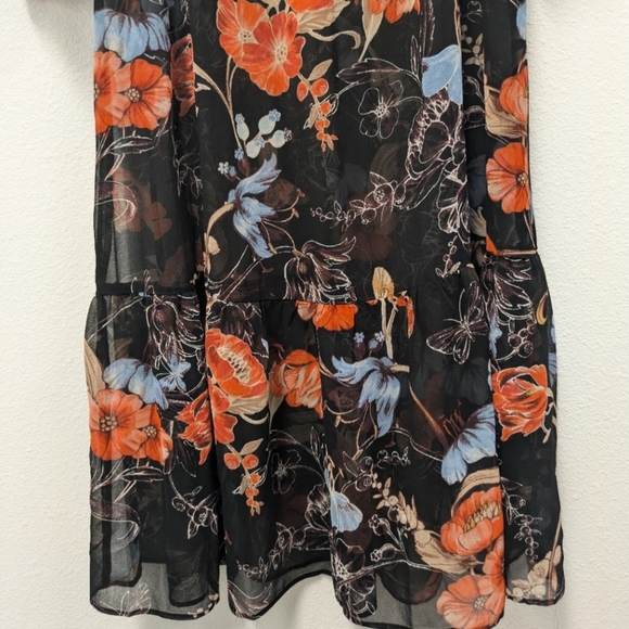Who What Wear Black Sheer Floral Flowy Long Sleeve Midi Dress sz S - Picture 9 of 11